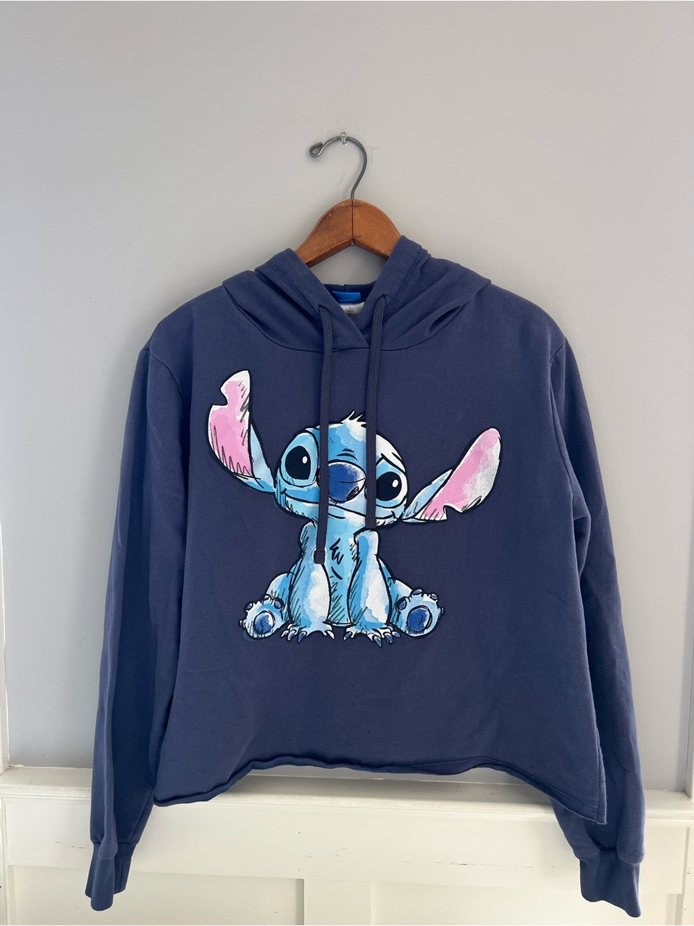 Disney Stitch Hoodie Y2K Graphic Cropped Sweatshirt Blue Cute XL
